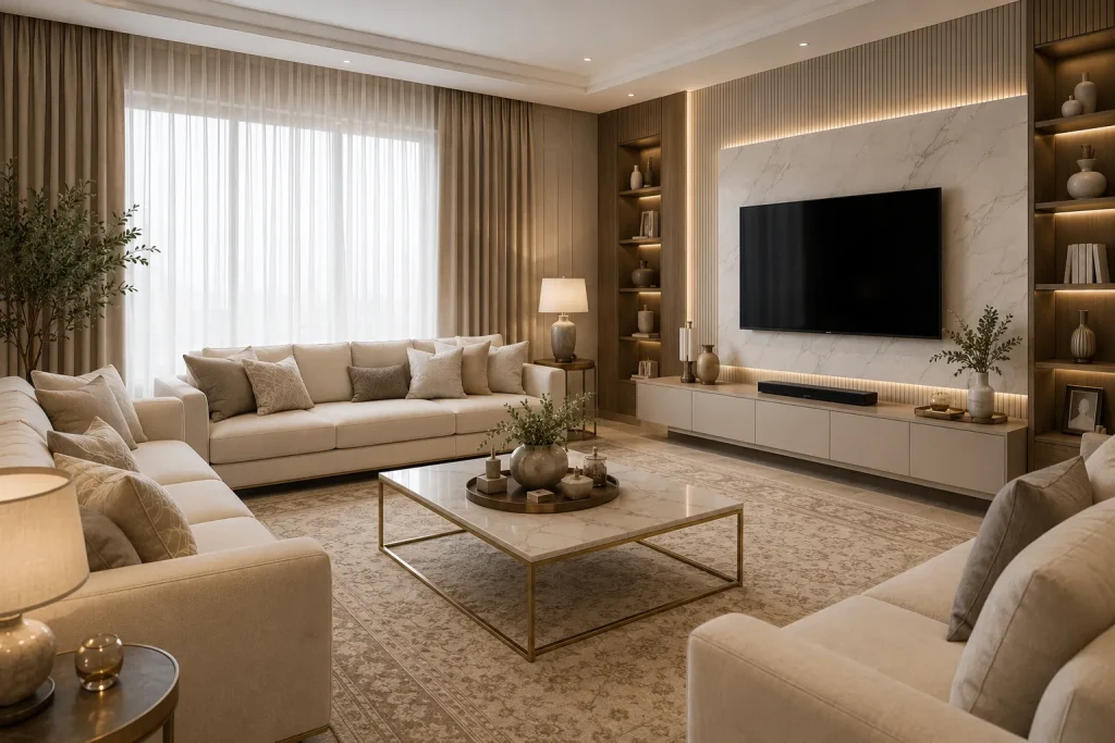 غرفة نوم حديثة وجميلة
Cozy modern luxury living room