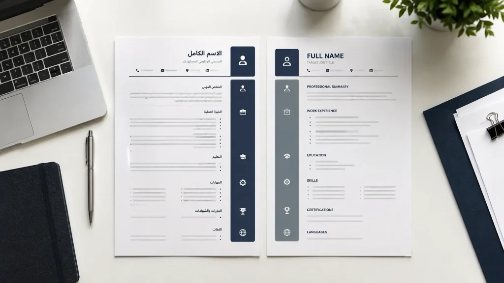 نموذج CV عربي وإنجليزي جاهز للتعديل على مكتب احترافي دون أشخاص