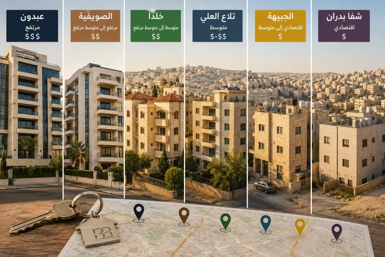 أسعار إيجار الشقق في عمّان حسب المنطقة 2026: مقارنة شاملة