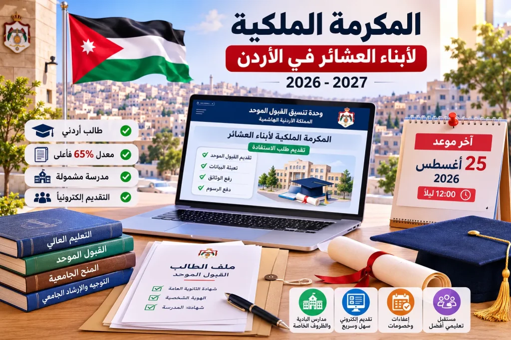 التقديم على المكرمة الملكية لأبناء العشائر في الأردن مع القبول الموحد والمدارس المشمولة