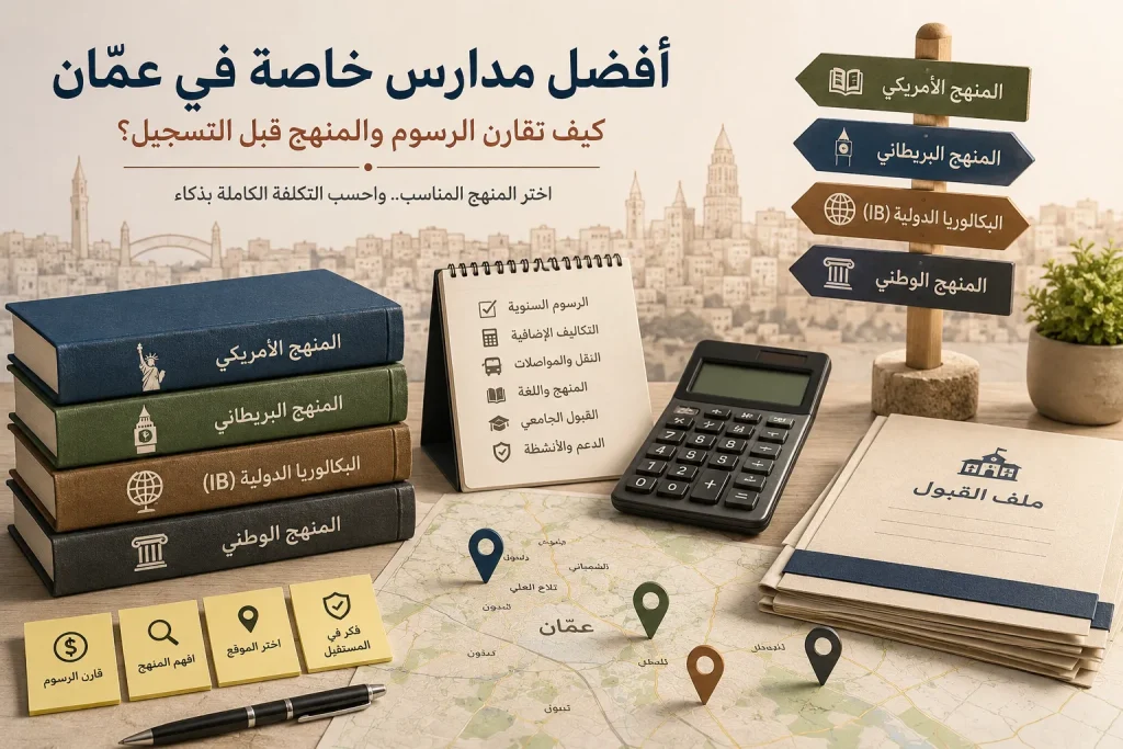 مقارنة رسوم ومناهج المدارس الخاصة في عمّان باستخدام كتب وأدوات تعليمية رمزية