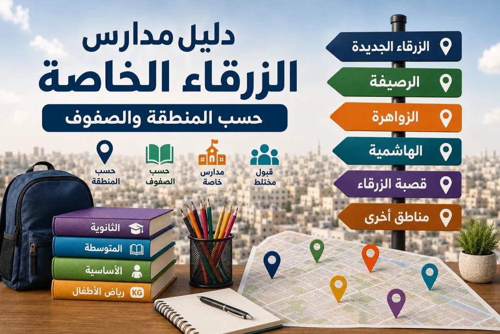 دليل مدارس الزرقاء الخاصة حسب المنطقة والصفوف والمراحل الدراسية